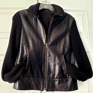 THEORY Black leather and sweater knit jacket - XS